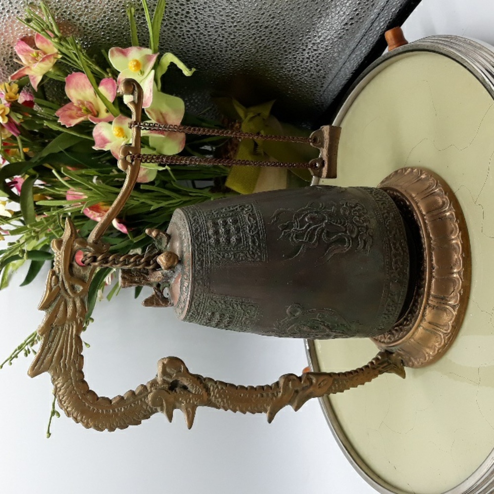 Tibetan Buddist Prayer Gong Bell Asian Dragon Chinese Vintage Bell Temple Gong